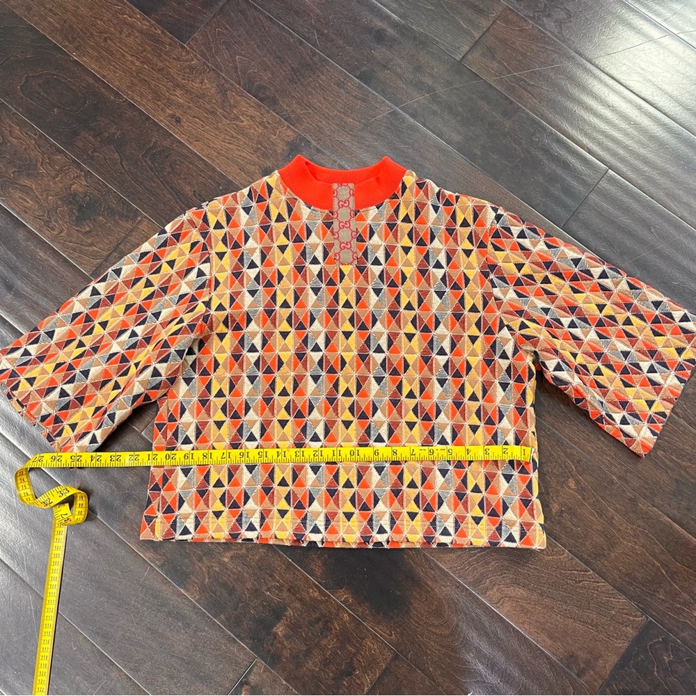 Gucci Multi-Color Geometric Knit Top with Red Collar - Picture 5 of 10